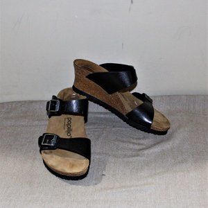 EC LADIES PAPILLIO WEDGE SANDALS SIZE 7 BLACK